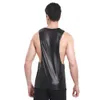 Confortável Vermelho Preto Cor Tops Homens Faux Leather Singlet T-shirt Boxer Sem Mangas Colete Profundo