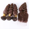 Chestnut Brown Virgin Hair Bundles With Lace Closure Color 4 Medium Brown Loose Wave Human Hair Wefts With Middle Free Part Top Closure