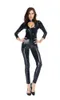 Sexy Femmes Noir Faux Cuir Catsuit Skinny Body Low Cut Combinaison Wetlook Crotchless Justaucorps Night Party Clubwear Costume S-5XL