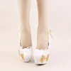 White Color Elegant Shoes Beautiful Lace Flower Bridal Wedding High Heels Gold Butterflies Stiletto Imitation Pearl party Prom