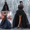 Czarowne Czarne Niskie Suknie Wieczorowe 2017 Sexy Off Ramię Satin i Tulle Prom Dress Saudi Arabskie Formalne Party Dresses Custom Made