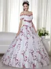 Red And White Colorful Wedding Dresses 2020 Ball Gown off the Shoulder Embroidery Beaded Corset Back Princess Non White Bridal Gowns Colored