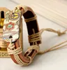 Hamp rep väv flätat läder armband vintage stil pyrografi värmeöverföring tryck peace sign charm armband män kvinnor