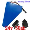 Hot sale 700W 24V Triangle battery 24V 50AH Electric Bike battery Use samsung 3000mah cells with 30A BMS 29.4V 5A Fast charger