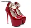 16cm Ultra Yüksek Topuklar Parlak Patent PU Deri Metal Plaka Süper Platformu Siyah Kırmızı Beyaz Düğün Ayakkabı Boyutu 34 39 için pompaları