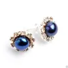 Moda Real 8-8.5mm azul Akoya agua dulce perla cristal plata Stud pendiente 2 piezas pendientes