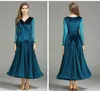 Nowy Dorosły / Kobiety Ballroom Dance Dress Damska Nowoczesny Waltz Standardowy Konkurs Dress Dress Green Sexy V-Collar Siatki Szycia Aksamitna Sukienka