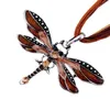 Vintage Emalia Dragonfly Wisiorek Naszyjnik Dla Kobiet Choker Naszyjniki z Rhinestone Wax Lina Chain Collar Biżuteria