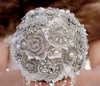 24PCS / Lot Rhodium Silver Clear Crystal Party Eller Bröllop Bouquet Brosch Bridal Tillbehör DIY Wedding Craft Supplies