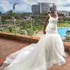 Plus Size Mermaid Wedding Dresses With Straps South African Tulle Sweep Train Bridal Gowns Sexy Backless Simple Wedding Vestidos