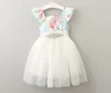 Vestito da bambina con stampa floreale per bambini Vestito con pizzo estivo per bambina con diamante Tulle Abito da principessa con maniche in cristallo con scollo a barchetta. Abiti da festa