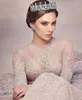 Sliver Luxury Wedding Dresses Sexy Sheer Bridal Gowns With Long Sleeves Full Bead Detachable Train Dress For Wedding