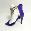 Violett kristaller skor bröllop höga klackar fotled kedja rhinestones sommar sandaler högklackade skor brud plus storlek EU34-46 anpassade färger