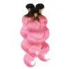 Zwei -Ton -1B/Pink Ombre 13x4 Spitze Frontalverschluss mit 3 Bündeln Körperwelle Dunkle Wurzeln rosa Ombre Brasilianer Virgin Hair mit Frontal302n
