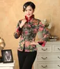 Vente en gros de vestes pour femmes - Vert clair Style traditionnel chinois Veste à col en V pour femmes Manteau Fleurs Mujeres Chaqueta Taille S M L XL XXL