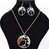 Mujeres Arco Iris 7 Chakra Amatista Árbol de la vida Cuarzo Chips Pendientes Collar Conjunto de joyas Multicolor Árbol de la sabiduría Collar de piedra natural