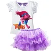 Trolls Baby Girl Clothes Summer Casual Sets Children Cotton Tshirt skirt Dress 2 PCS Suits Birthday Kids Clothing