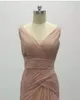 Nouvelles images réelles de haute qualité robes de bal sur mesure rose poussiéreux pour élégant col en V à volants conception femme robes de bal formelles