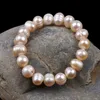 100% Mode Vit / Rosa 8-12mm Naturligt sötvatten Oregelbundet Pärla Armband Beaded Stretch Armband Elastiskt Bridal Armband