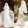Arabskie Islamskie Muzułmańskie Suknie Ślubne Długie Rękawy Wysokiej Neck Suknie Ślubne Bez welonu Zaciska Zipper A-Line Zroszony Custom Made Suknie ślubne