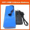 Hot sale 60V 10AH Electric Bike Lithium ion Battery 60V 500W with PVC Case 16S 15A BMS and 67.2V 2A Charger free shipping