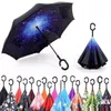 Parapluies inversés créatifs Double couche de canopée avec poignée en C Parapluie coupe-vent inversé pour adulte Grand Noir 34 couleurs