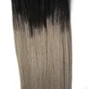 Ombre bâtons de cheveux humains 200g cheveux vierges brésiliens Raides T1B / Gris argent micro boucles extensions de cheveux 1g / s 200s