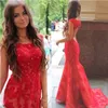 Red Prom Dress Open Back Mermaid Evening Dress Lace Appliques Cheap Long Party Gowns