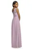 2021 Sukienki druhny liliowe Junior V -Szyjka Bez rękawów Linia Długość podłogi długa koronka i szyfon z paskiem