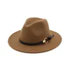 5PCSFashion Top Hats For Men Women Elegant Fashion Solid Felt Fedora Hat Band Wide Flat Brim Jazz Hats Stylish Trilby Panama CA6262382