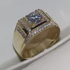 Vecalon New Men Bijoux Banne de mariage Ring 1 5ct Diamond CZ Yellow Gol