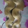 Taśma w ludzkich rozszerzeniu włosów fala ciała dwustronna blondynka brazylijska włosy na klejach niewidzialny taśma PU skóra Weft włosy 40 szt 100g
