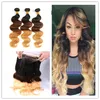 # 1B / 4/27 Honey Blonde Ombre 360 Frontal de encaje con paquetes 9A Cabello brasileño con ondas corporales con cierre frontal completo de 360 bandas