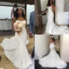 Simples White Beach Vestidos de Noiva Sweetheart Lace e Chiffon Sereia Verão Vestidos De Noiva Varredura Trem Africano Cheap Wedding Dress