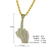 Iced Out Oro Argento Hip Hop Bling Eretto Dito Medio Ciondolo Collana per Uomo Regalo