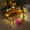 Mode Kvinnor Led Rosor Blommor Huvudband Glödande Blinkande Light-Up Flower Hair Garland Wreath Party Bröllop Tillbehör ZA3497