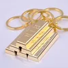 The gold brick shaped key chain Pure gold 9999 purity key ring Simulation of gold creative small gift