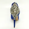 Royal Blue Satin Bröllopsskor Kristaller Rhinestones Kvinnor Pumpar Stilettos Plattform Sapato Para Noiva Sko Slip-On Sandal För Kvinnor Real