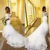 Gorgeous Off the Shoulder Mermaid Wedding Dress 2018 Lace Appliques See Through Back Arabic African Bridal Gowns with Short Sleeves