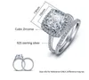 Luxury Diamond Jewelry 4CT Princess-Cut White Topaz Gemstone Rings Set 2-in-1 925 Sterling Silver Engagement Wedding Band Ring for Women