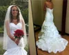 Impresionantes vestidos de novia de sirena de cristal con cuentas volantes fruncido satén barrido tren vestidos de boda de talla grande vestido de novia blanco