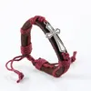 Vintage Cross Charm Bracelet for Men Handmade Genuine Leather Bracelets Women Bangle Braided Rope Chain Punk Jewelry