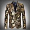 Golden Black Print Jackor Blazers Prom Fashion Mäns Jacka Man Tuxedo Kostym för Singer Dancer Star Nightclub Visa Bröllop Groom Coat