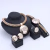 Lyxig Stor Dubai Guldpläterad Kristall Smycken Satser Fashion Nigerian Bröllop African Beads Kostym Halsband Bangle Earring Ring