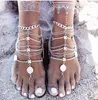 Punk Vintage Retro Metal Coin Multilayer Fringe Tassel Chain Anklets Styles Foot Beach Jewelry for Feet Gold Silver