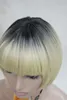 free shipping Charming beautiful High Quality Heat Ok Blonde with Dark Roots Bob Mushroom Style with Bangs Wig