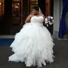 Custom Made Plus Size Wedding Dress Lace Appliques Top Sweetheart Sleeveless Puffy Tiered Skirts Bridal Gowns Corset Lace-up Back