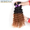 Grosso e Suave Malaio Kinky Curly Onda Extensões de Cabelo Ombre Dois Tons Coloridos # 1B 30 10-30 '' Onda Profunda Remy Virgem Do Cabelo Humano Tece