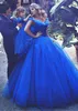 Attractive Tulle Off-the-shoulder Neckline Ball Gown Formal Dresses With Hot Fix Rhinestone Royal Blue Prom Gowns with butterfly decoration