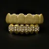 Grills Grillz Mund Dentalzubehör Biokupfer 18k vergoldet Hip Hop Bling Schmuck Zähne Grillz Caps Oben Unten Golden Grills Set Zahnsockel mit Cz